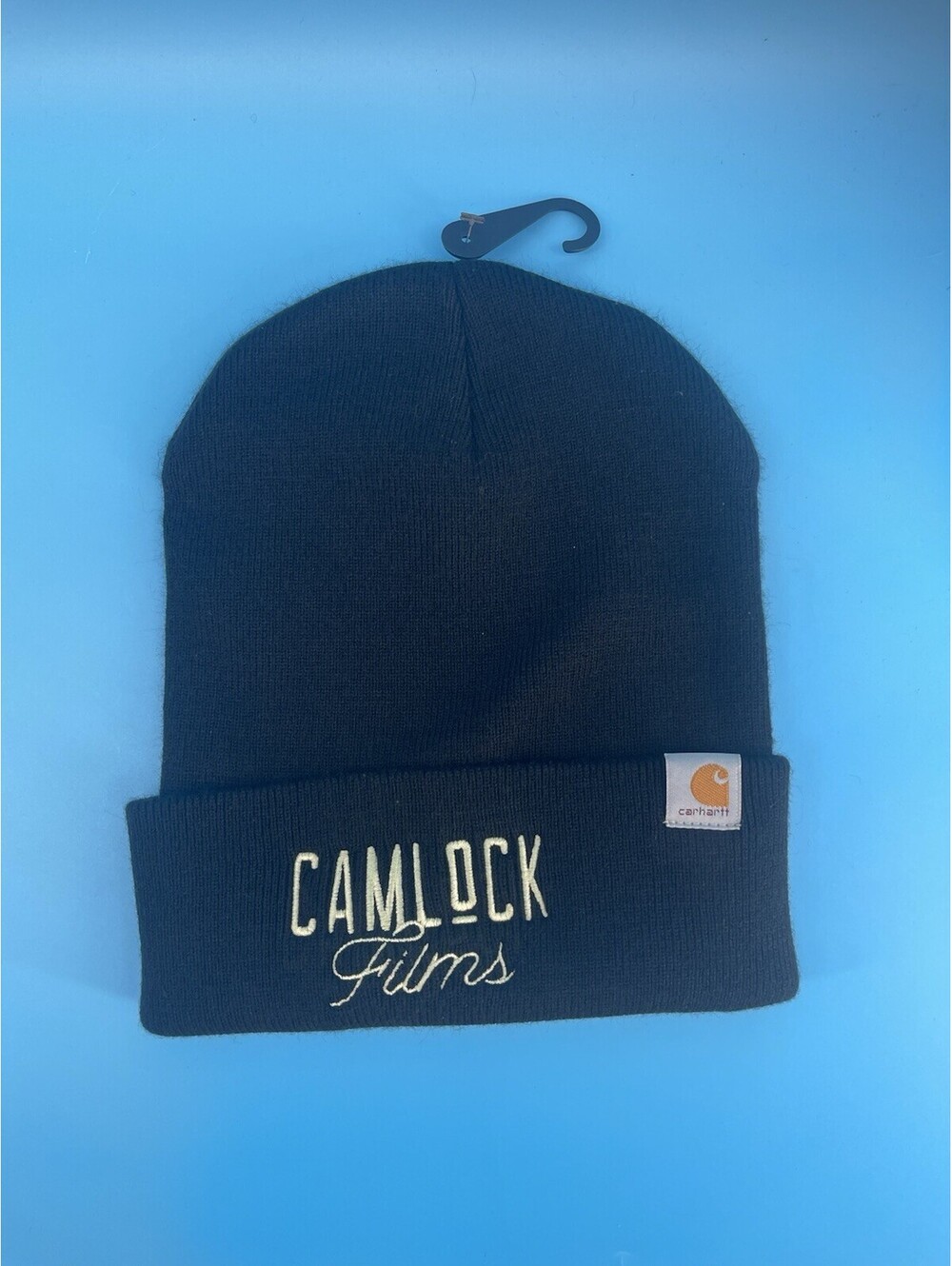 Carhartt Black Knit Beanie Hat Camlock Films Embroidered NWOT One‎ Size